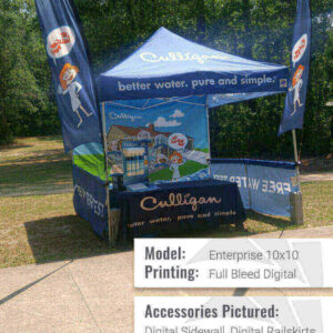 Enterprise 10x10 Branded Tent with Rail Skirts and Blade Flags