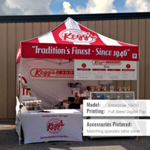Enterprise 10x10 Food Booth Tent with spandex table cover